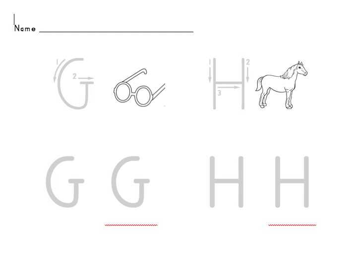 Writing capital letters G and H